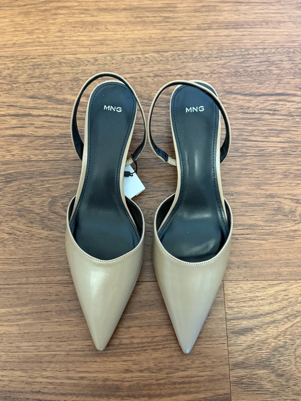Mango Beige Pointed-Toe Slingback Heels